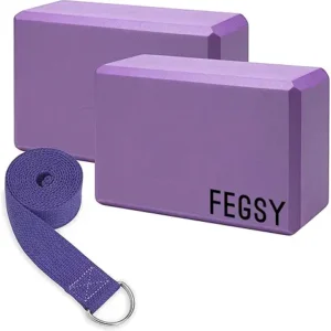 FEGSY High Density Foam Yoga Block Brick Set of 2 with Yoga Strap for Improve Strength, Aid Balance, and Flexibility (Multicolor)