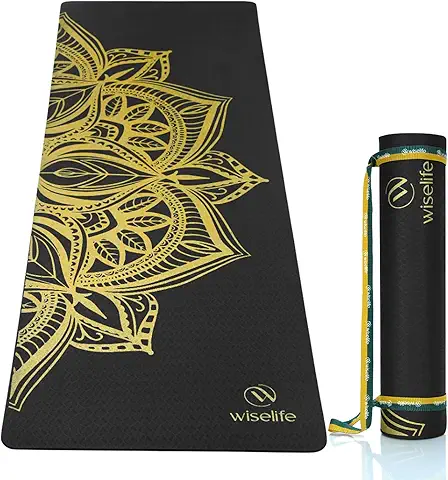 WiseLife Printed Yoga Mat (India's no 1 Yoga Brand) Yoga Strap For Men, Women, Kids | Anti-Slip Extra thick, long & Wide Exercise Sports Mat for Workout, Fitness, Gym, Home & Pilates 6MM (Black Mandala)